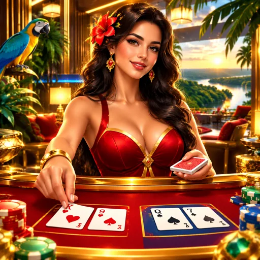 Mesa de baccarat ao vivo com cartas e fichas sobre o feltro